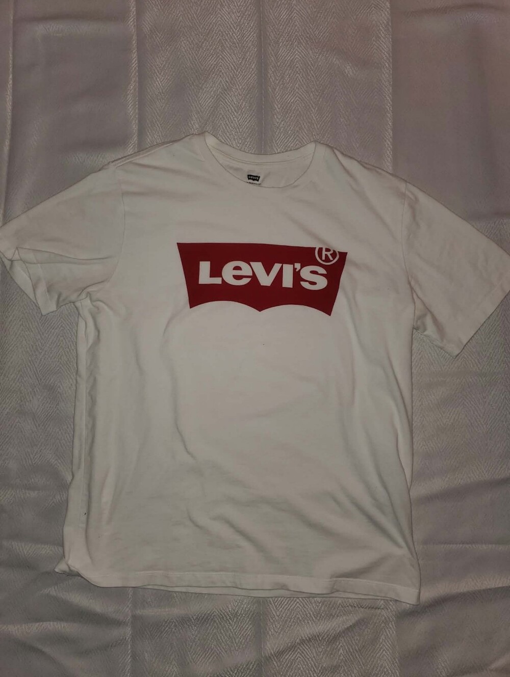 Levi's White Tee with Red Batwing Logo
